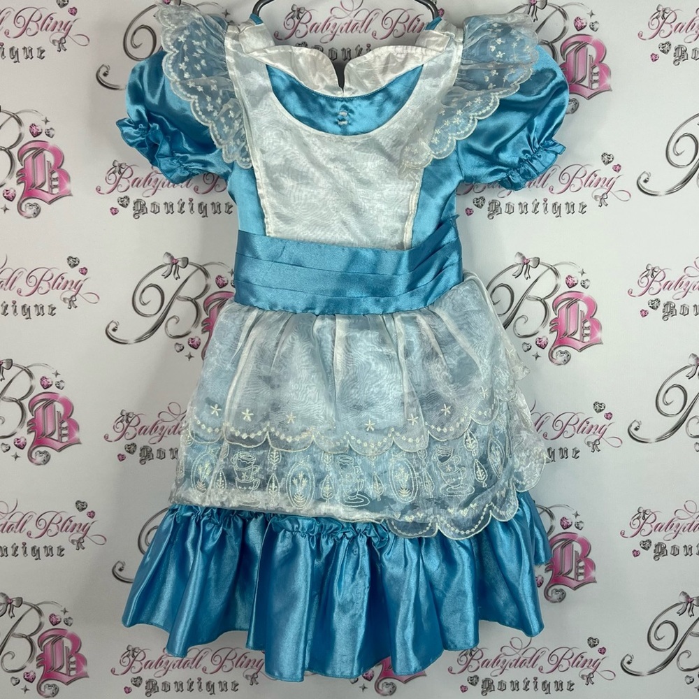 Disney Alice in wonderland costume dress teacups Blue and White Kids Costume